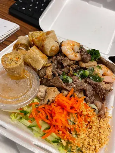 Chicken beef and pork vermicelli at Orchid Garden Asian Food Restaurant Saskatoon - rice vermicelli with grilled meats and fresh vegetables