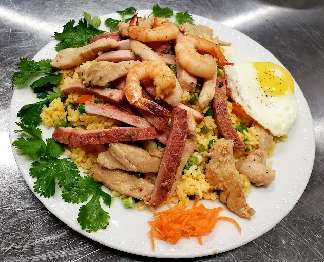 Vietnamese special fried rice at Orchid Garden Asian Food Restaurant Saskatoon - wok-fried rice with mixed meats and vegetables